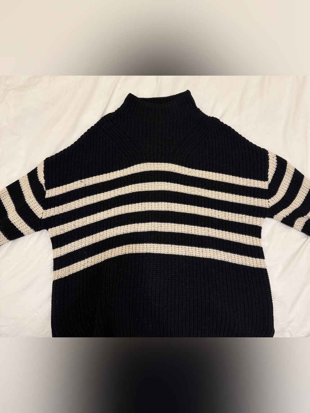 Old Navy Black and White Striped Turtleneck Sweater